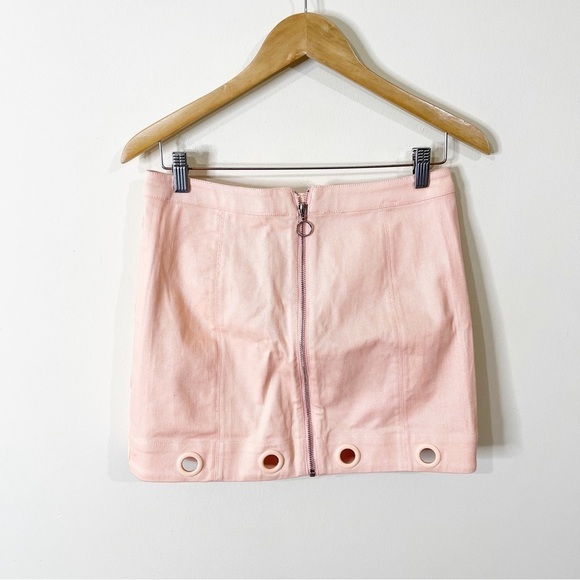 For Love & Lemons Pink Zip Up Crème Puff Denim Mini Skirt Size Medium - Picture 2 of 8